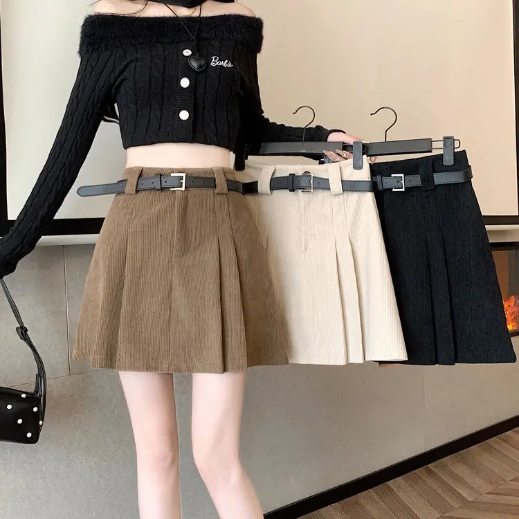 Chân Váy Vải Nhung Kẻ, Dành Cho Phụ Nữ, Cạp Cao, Chống Lộ, Chân Váy Xếp Ly, Chân Váy Ôm Chữ A, Phong Cách Hợp Xu hướng Mùa Thu Và Mùa Đông, Ngoại Cỡ, Cô Gái Đầy Đặn, Xu Hướng 2024 3