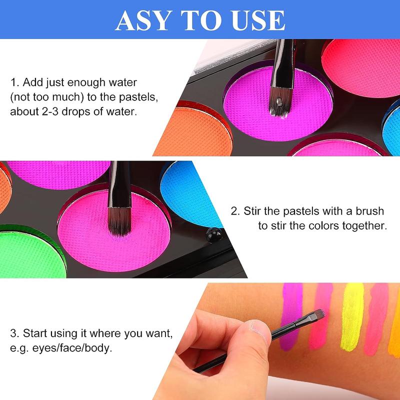 8 Color Glow in the Dark Face & Body Paint Palette, Neon Fluorescent Face Paint Palette, Face Body Paint Palette, Halloween Party Supplies 7