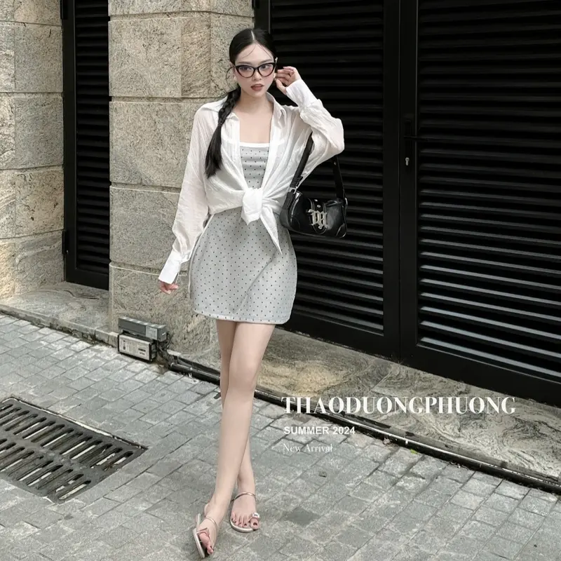 Set Váy 2 Dây Chấm Bi Kèm Sơ Mi- Du Lịch Nhẹ Nhàng, Sang Điệu, Trẻ Trung, Tôn Dáng LAD Boutique 6