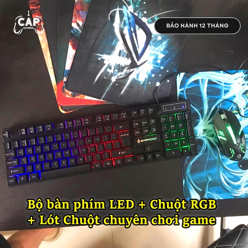 Bộ bàn phím LED + Chuột RGB + Lót Chuột máy tính Gaming Chơi game Giả cơ bản có dây Chuột 2000 DPI Led Đổi màu ban phim