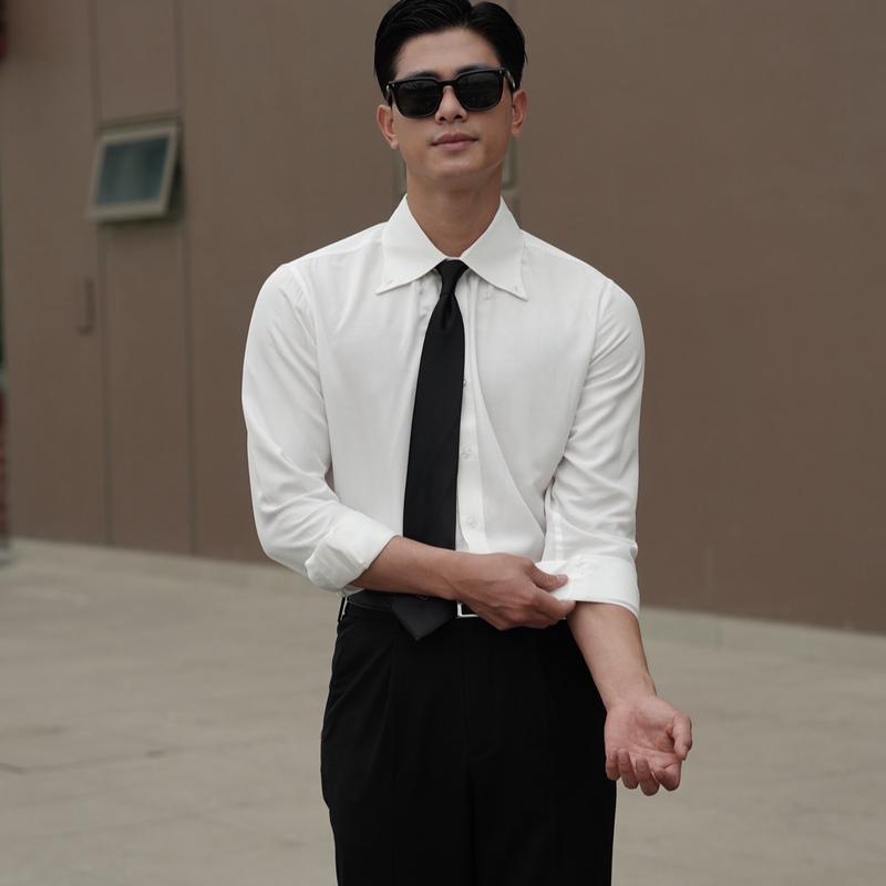 Áo sơ mi denim lụa cổ Button down Athena , ít nhăn , thấm hút tốt , siêu nhẹ , không bạc màu , không rút . Nam Menswear Shirt 3
