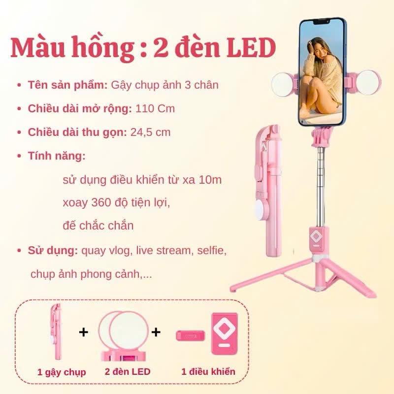 Gậy chụp hình Selfie B11s đa năng phụ kiện gồm đèn led trợ sáng nút remote bluetooth điều khiển chụp ảnh xa 10m 7