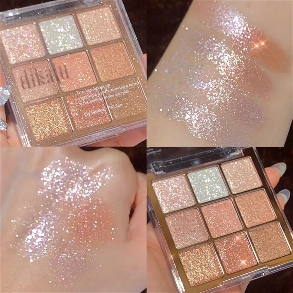 Đĩa Phấn Mắt, DIKALU, 9 Màu, Lì Và Ánh Ngọc Trai, Lâu Trôi, Trong Suốt, Màu Nude, Thích Hợp Cho Trà Bong Bóng