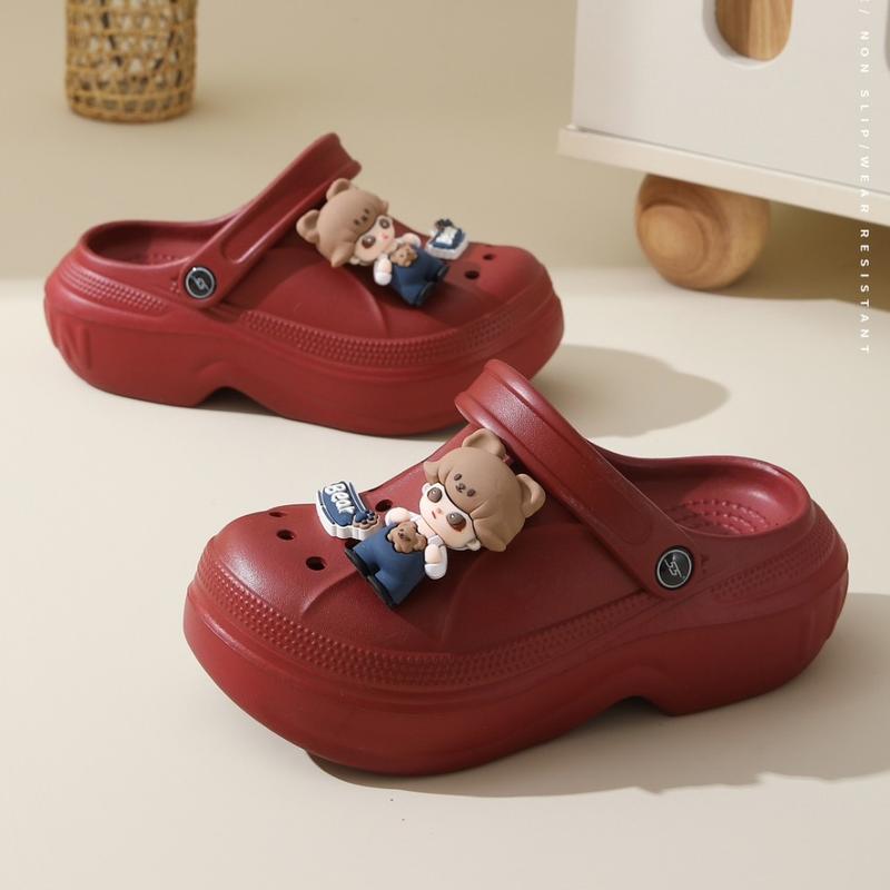 Dép sục cho nữ thời trang 2025, dép sục nữ độn đế 5cm tặng kèm charm BEAR 3d màu đỏ dô, BTDEP