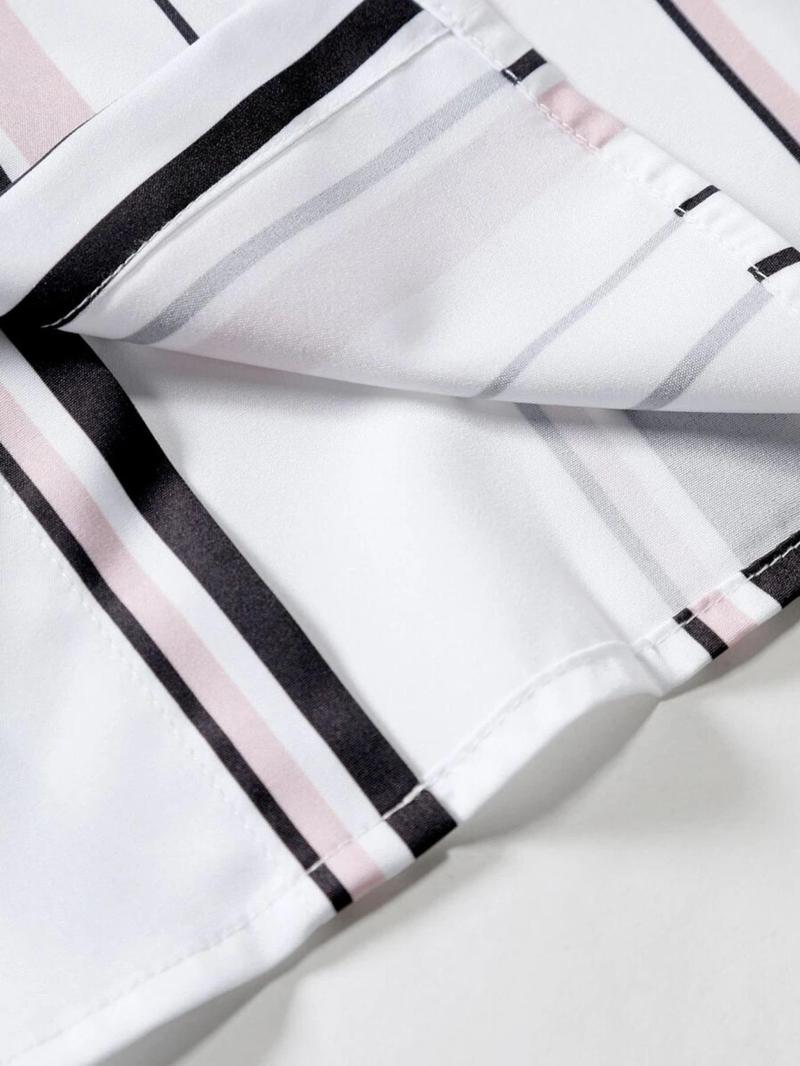 Product Introduction of Men's  Striped Print Short Sleeve Shirt, Regular Fit Casual Button Up Top for Summer, Fashion Men's Top for Daily Wear 6
