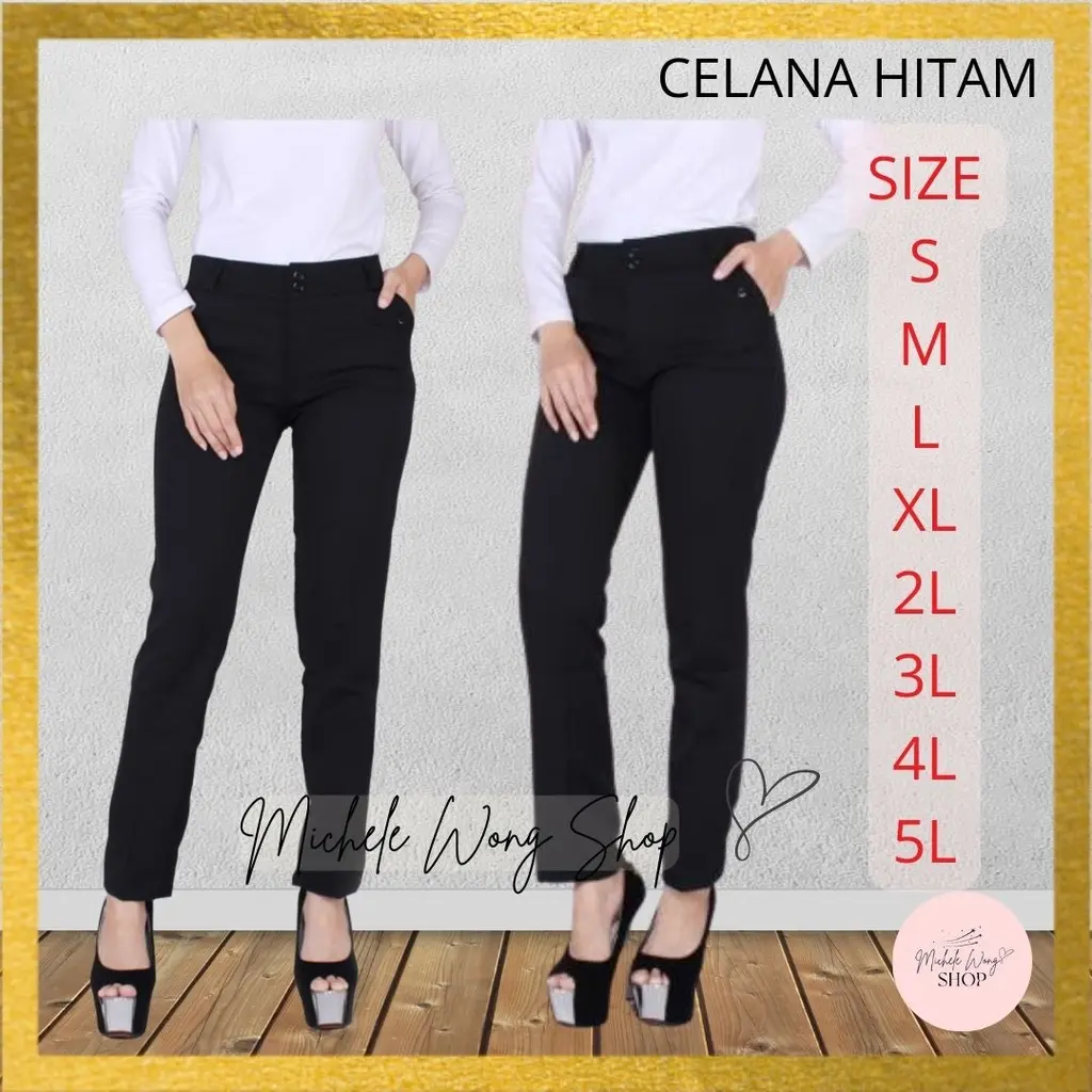 Celana Basic Hitam Wanita Standar Formal Kantor Kerja Kuliah Wisuda Interview Magang Kain Panjang