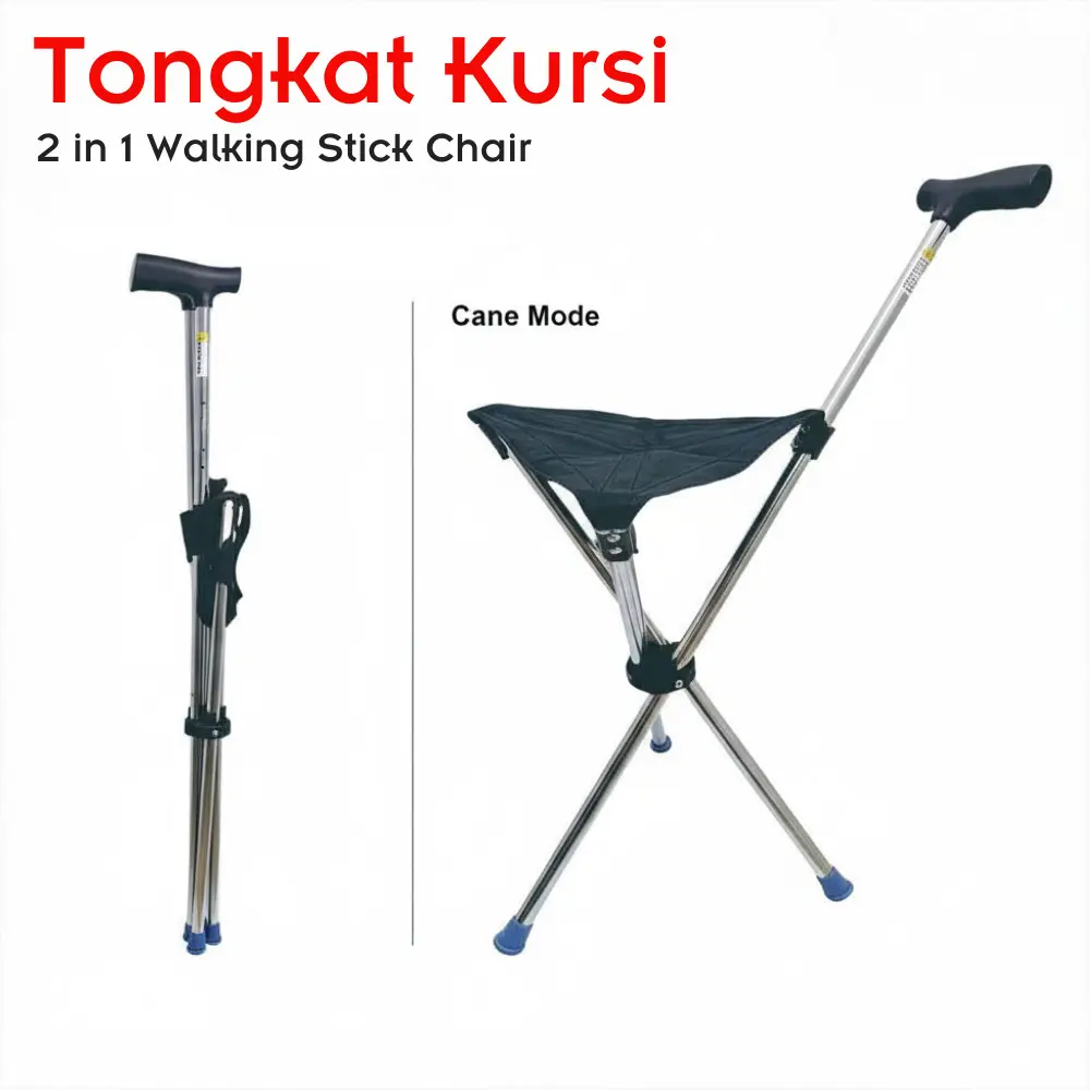 Tongkat Kursi Jalan Duduk Tongkat Lansia Travel Lipat Foldable Portable Stick Cane Chair