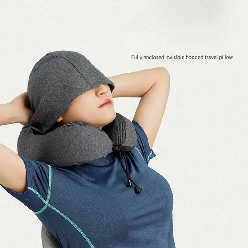 Neck pillow Bantal Leher Dewasa Bantal Leher Mobil Foldable U-Hooded Kupluk Bantal Leher Dewasa 2in1 2