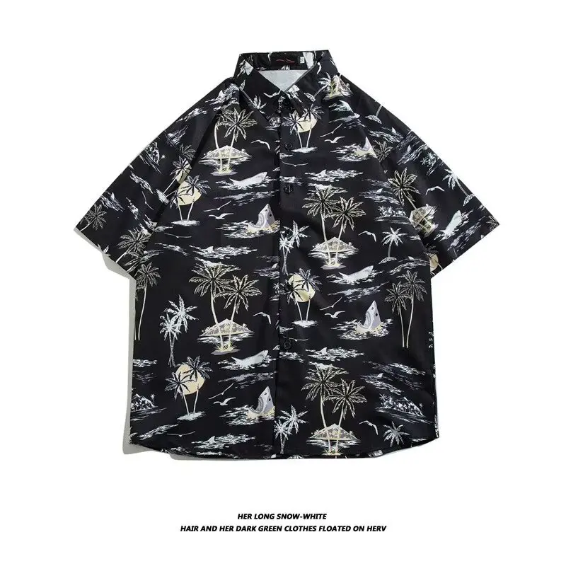 Thai Men's and Women's Short Sleeve Top Thai Men's and Women's Short Sleeve Top Hawaiian Beach Shirt Men's Short Sleeve Summer Sanya Seaside Vacation Men's Thai Retro Hong Kong Style Flower Shirt Clothes