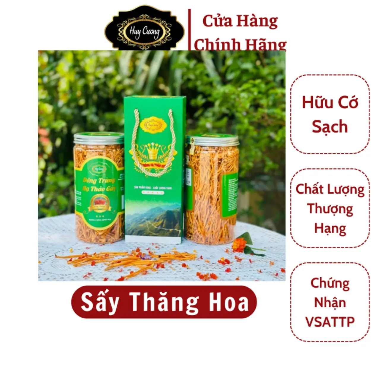 Com Bo 2h đông trùng hạ thảo Huy Cương  hàng gãy sấy thăng hoa  mỗi hộp 50g(Mua combo 2h được tặng thêm 1 gói vụn 10g)