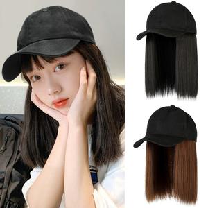 Women‘s Hat Wig Baseball Hat Wig Short Straight Hair Collarbone Length Haircut Bob Haircut One-Piece Wig