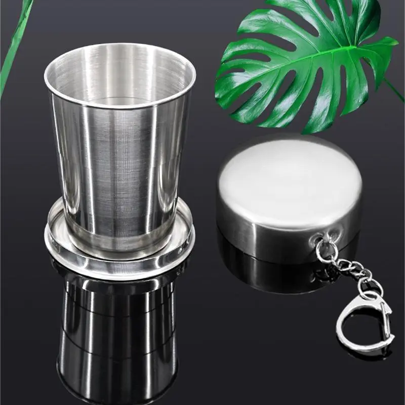 Cốc Nước Gấp Gọn Cầm Tay, Thép Không Gỉ 304, Cốc Có Thể Gấp Gọn, Thích Hợp Cho Du Lịch Ngoài Trời Và Cắm Trại, Có Móc Chìa Khóa