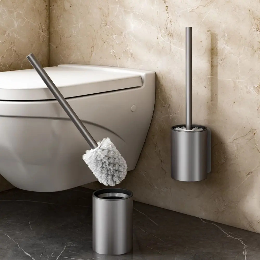 Portable Space Aluminum Toilet Cleaning Brush Long Handle Wall Mounted Toilet Brush Holders with Holder Quick Drying Bathroom Cleaning Tools