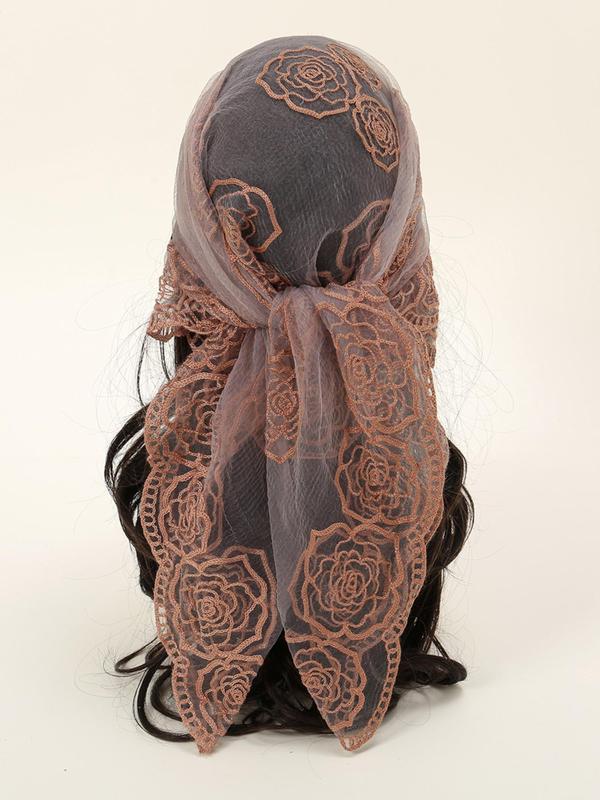 Spring Floral Mesh Scallop Design Bandana, Boho Style Scarf, Women's Scarf for All Seasons, Fashion Accessories for Women & Girls 2