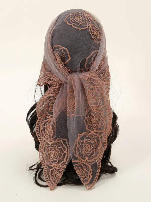 Spring Floral Mesh Scallop Design Bandana, Boho Style Scarf, Women's Scarf for All Seasons, Fashion Accessories for Women & Girls 2