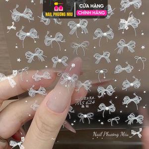 Sticker Hình Nơ Nổi 5D Dán Móng, Sticker Hình Nơ Trắng Cao Cấp Làm Nail Miếng Dán Móng Tay Nơ Hàn Quốc Nữ Women