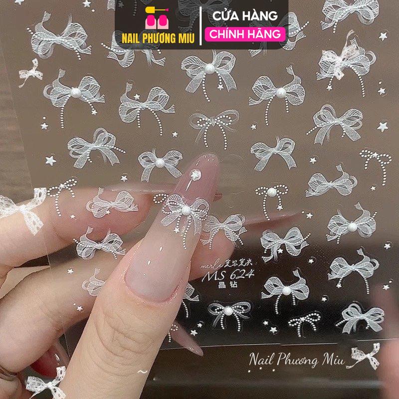 Sticker Hình Nơ Nổi 5D Dán Móng Sticker Hình Nơ Trắng Cao Cấp Làm Nail Miếng Dán Móng Tay Nơ Hàn Quốc Nữ Women