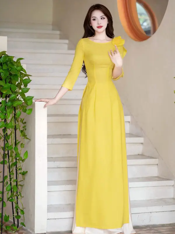 Fatraly - ADTK48 - Áo dài nữ vải gấm Thái Tuấn với thiết kế cực xinh 1