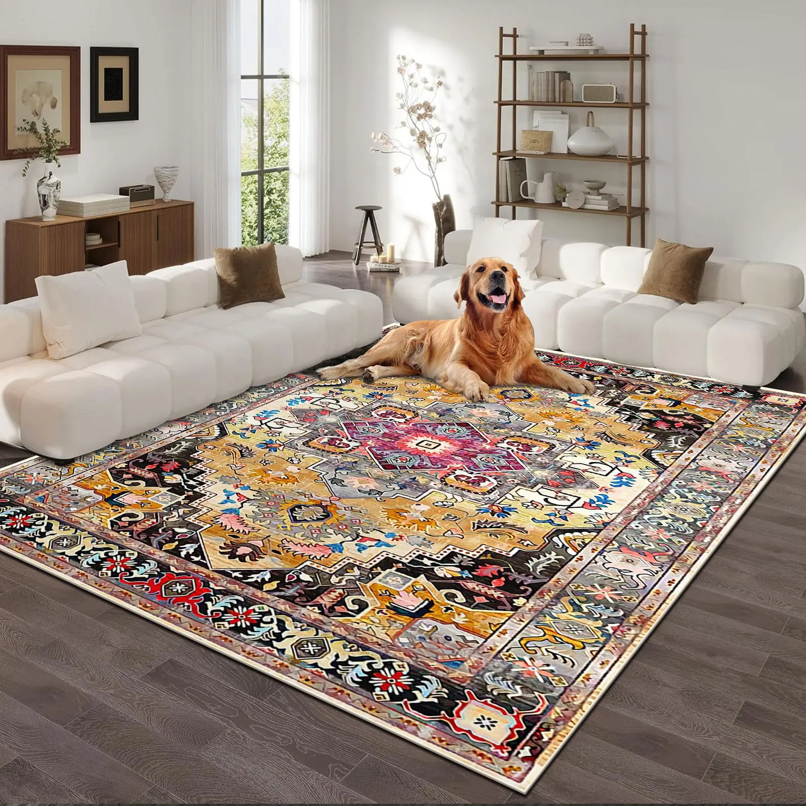 Geometric Pattern Boho Style Carpet, 1 Count Non-slip Floor Mat, Soft Absorbent Floor Rug, Decorative Carpet for Home Living Room Bedroom, Stocking Fillers Gift