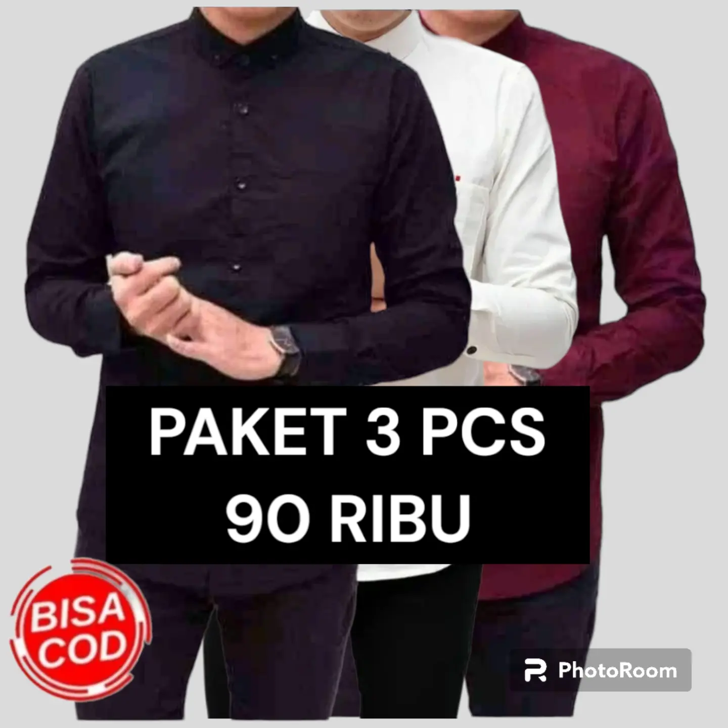 Kemeja Polos Pria Lengan Panjang (1 paket isi 3) Baju Formal Nyaman Tebal Standar Pendek Soft