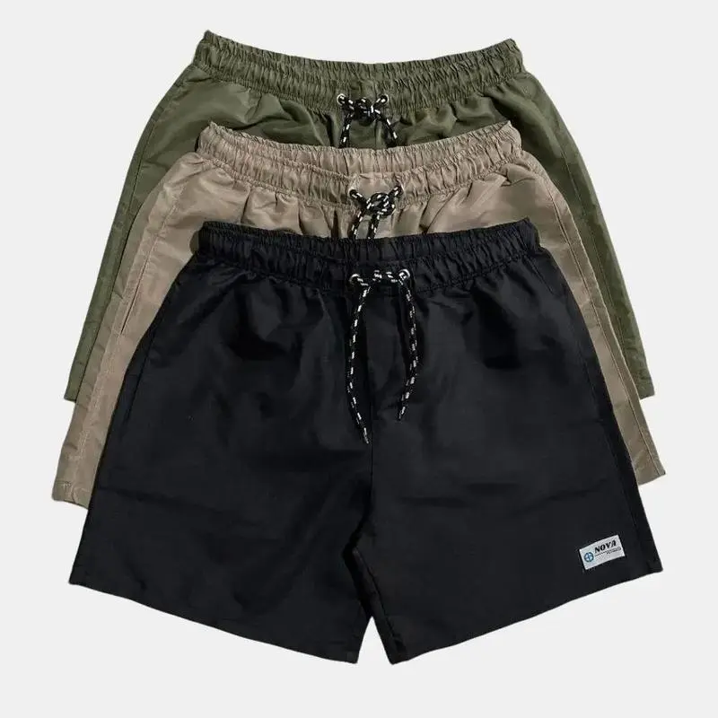 PAKET 3 PCS Celana Pendek Pria Distro Boardshort Tali Karet Pinggang Boxer Santai [BSHORT3] Nyaman Katun Abu Navy Panjang Kain Hitam 0