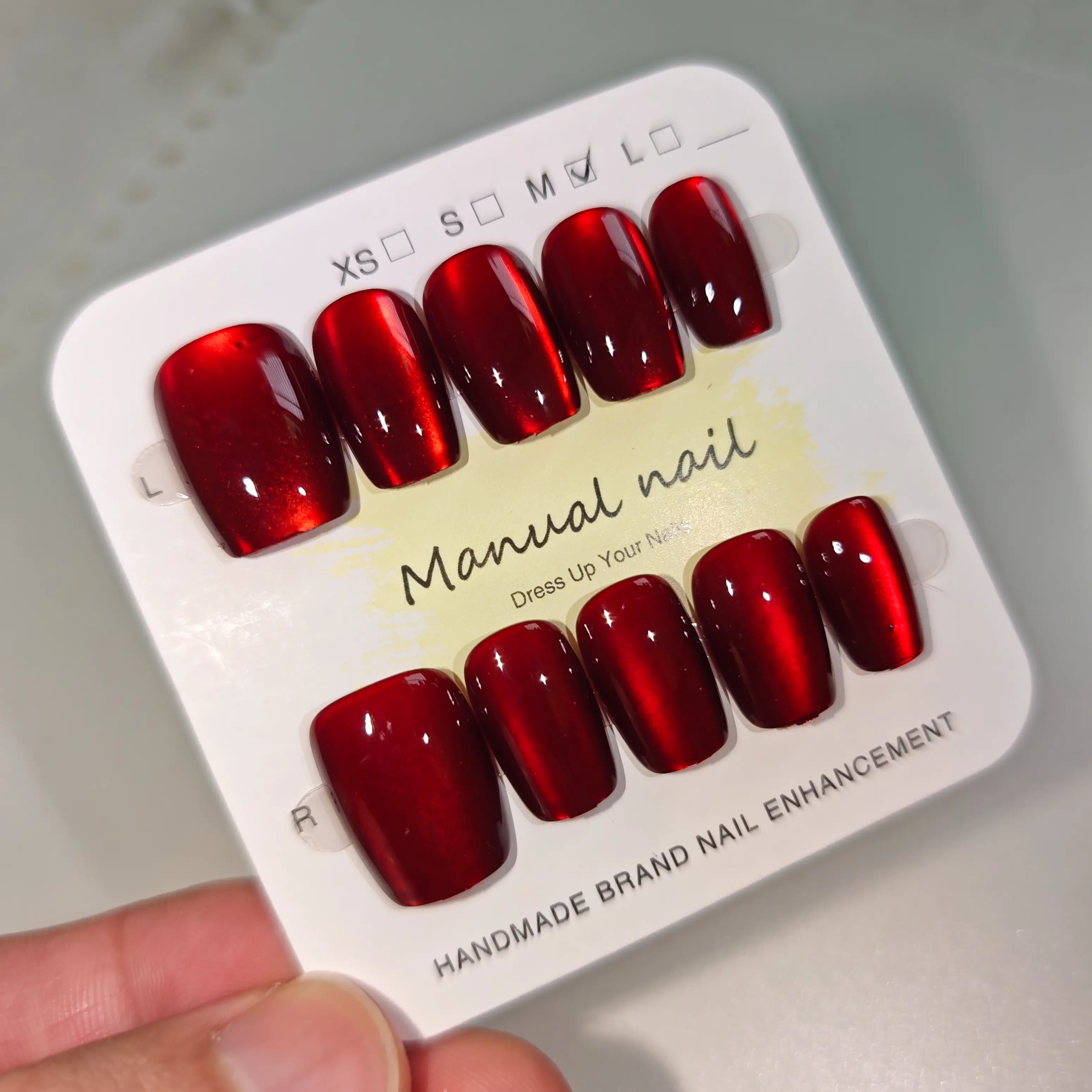 [Wine red cat's eye] 30pcs flash cat's eye wearable nail stickers fake nails handmade manicure