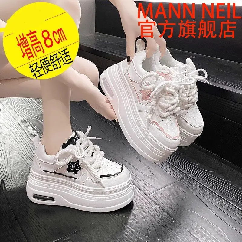 Giày Thể Thao Màu Trắng, Thiết Kế Ga Châu Âu, Đế Dày 8Cm, Dành Cho Nữ, Hàng Mới Về Mùa Thu, Dễ Phối Đồ, Tăng Chiều Cao Nhỏ, Giày Thể Thao Đế Muffin, Bán Chạy, [Nhà Cửa Hàng]