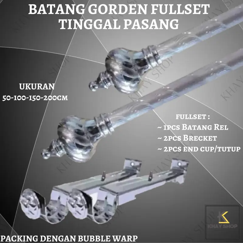 Batang Gorden Fullset Ukuran 50-100-150-200 CM dengan Bracket 2 Fungsi 1