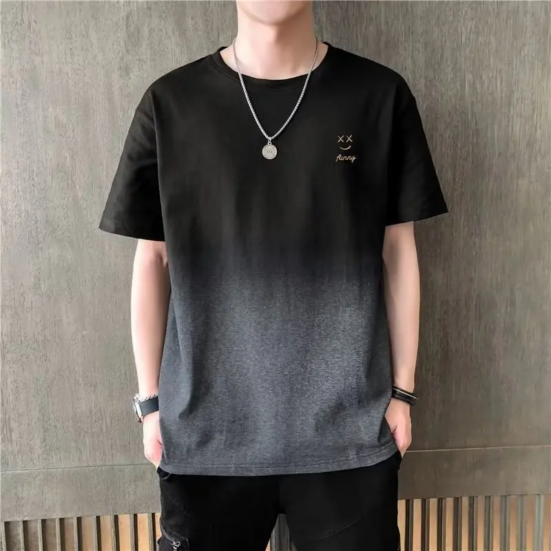 Áo Thun Nam ngắn Tay Màu Gradient Phong Cách Trẻ Trung Thường Ngày Cổ Tròn, Thời Trang Phong Cách Hàn Quốc, Quần Áo Nam, Ins, Dành Cho Nam