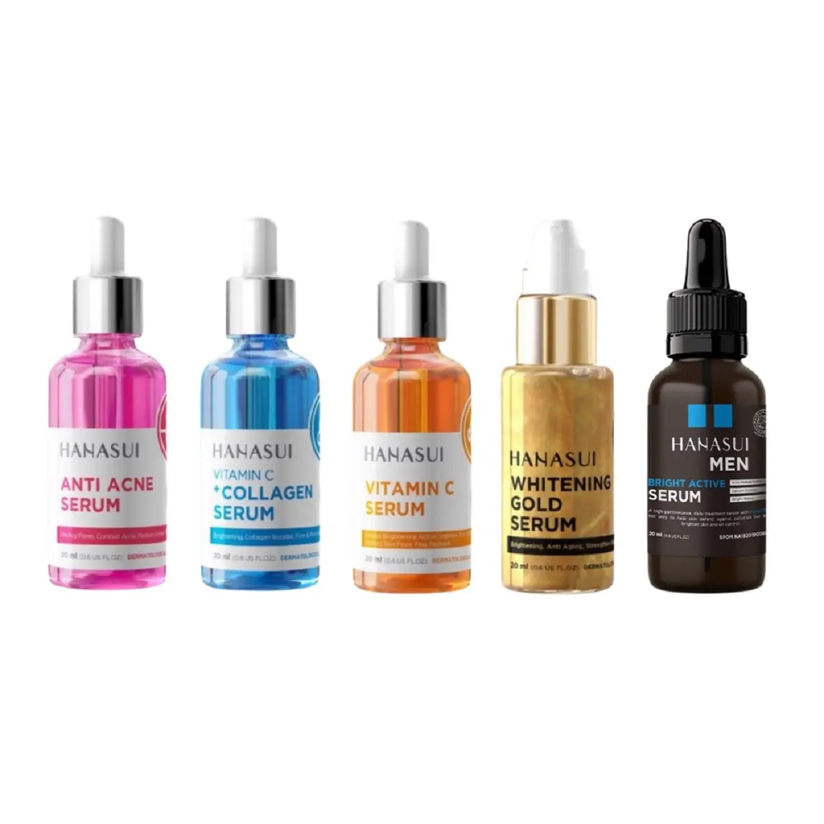 Hanasui Serum 20ml Anti Acne | Gold | Men | Collagen | Vitamin C mencerahkan wajah Perawatan Aging