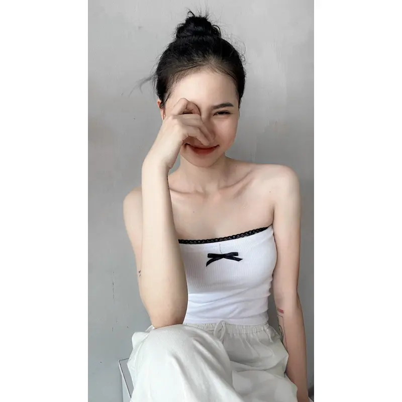 Lace Bow Tube Top - Strapless Tube Top m071 Breathable Fabric Shirt Womenswear