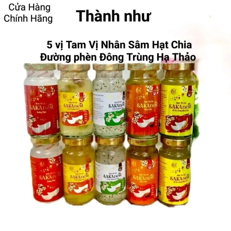 combo 10 lọ yến chưng 5 vị- đường phèn+Đông Trùng Hạ Thảo+Hạt Chia+Nhân Sâm+Tam Vị sakanest lợi ích sức khỏe : kiểm soát huyết áp sức khỏe cho tim mạch bồi dưỡng năng lượng tốt 1