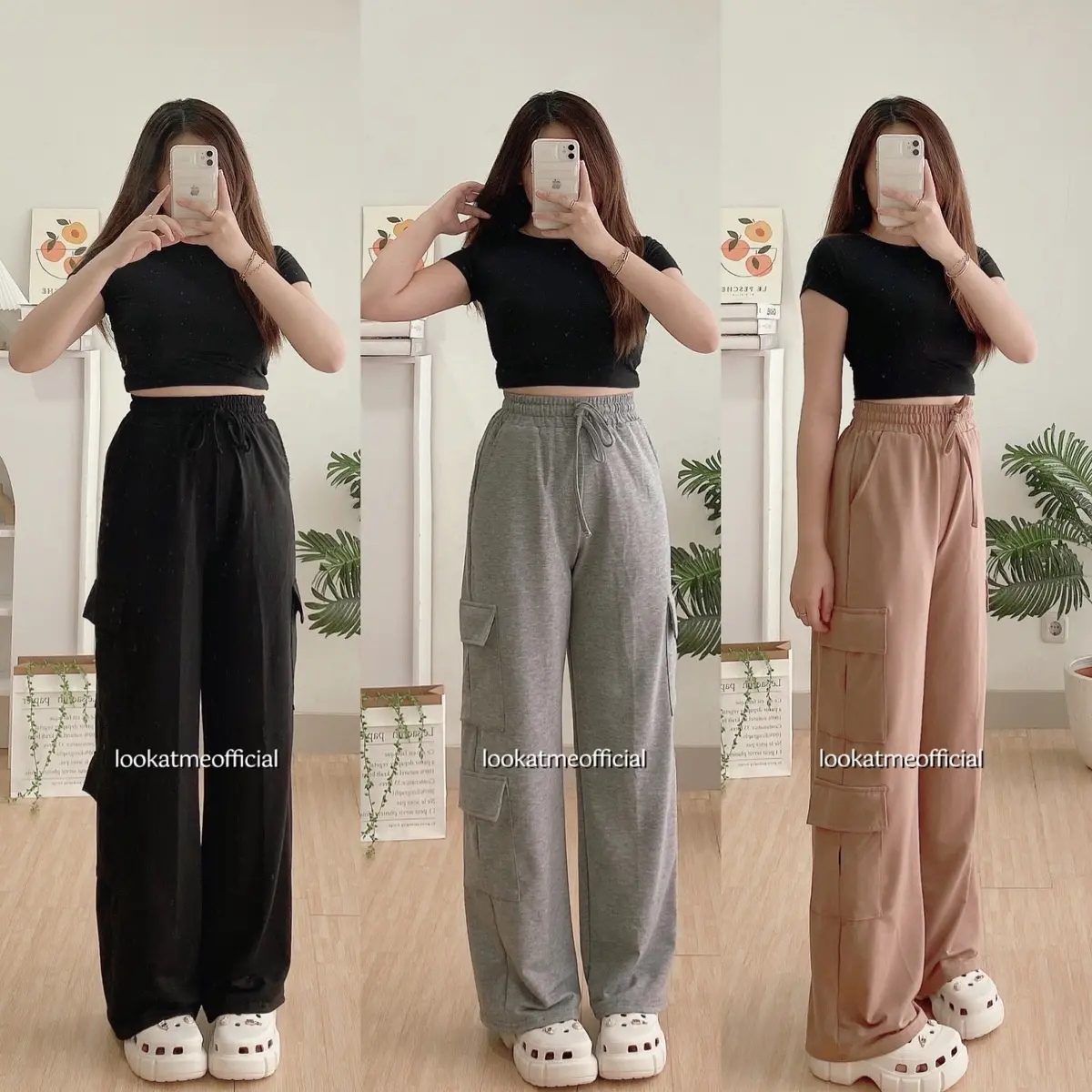 lookatmeofficial - Kelly Cargo pants - Celana Kulot Kargo Wanita - Cargo Loose pants panjang stretch Casual Baggy Karet Standar Basic