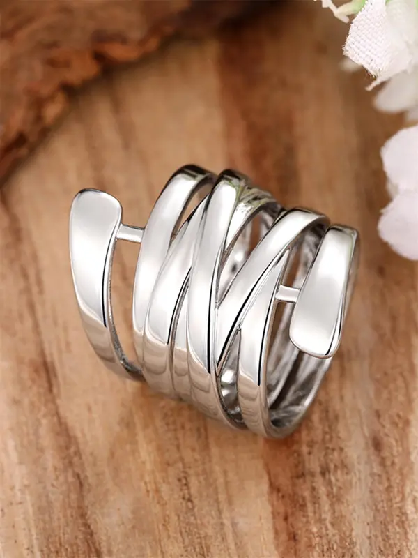 Vintage Hollow Out Geometric Design Wrap Ring, Fashion Accessories for Women, Trendy All-match & Exquisite Jewelry for Birthday Gift 0