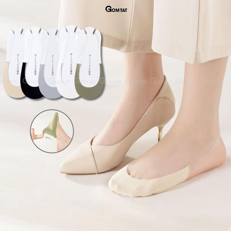 Tất vớ nữ đi giày cao gót có dây đeo trong suốt GOMTAT chất liệu cotton thoáng mát có đệm giúp êm chân Denim - CAOGOT-SUX-1102