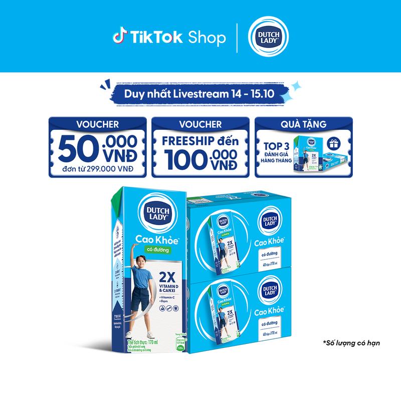 Combo 2 Thùng 48 Hộp Sữa Dutch Lady Cô Gái Hà Lan Cao Khỏe Có Đường 170ml (48x170ml)