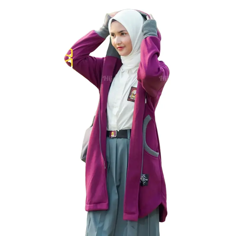 HIJACKET ELEKTRA - Jaket Muslimah Syar'i Panjang - OOTD Hijabers - Jaket Anak Sekolah SMA - Korean Style | Hoodie Muslimah Panjang Basic 0