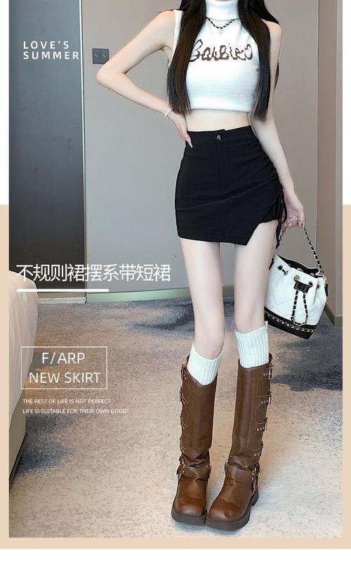 Product Introduction of Summer Large Size Irregular Skirt High Waist Lace-up Black Women's Skirt A- line Hip Slimming Pantskirt Womenswear Bottom Lingerie Comfort 6
