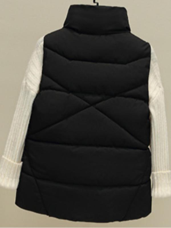 Women's Solid Color Zip Up Pocket Vest Jacket, Casual Stand Collar Sleeveless Outerwear for Fall & Winter, Women's Clothes for Daily Wear 1