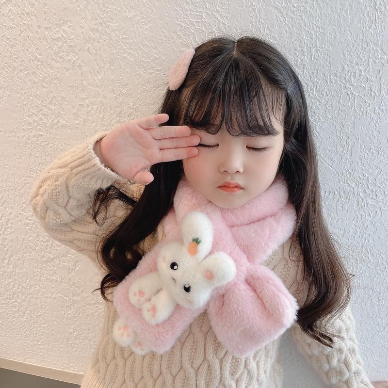 Product Introduction of Korean Women's Lovely Cartoon Rabbit Rabbit Fur Cross Plush Scarf Girl's Winter Neck Protection Thick Warm Fake Neck Bib 2
