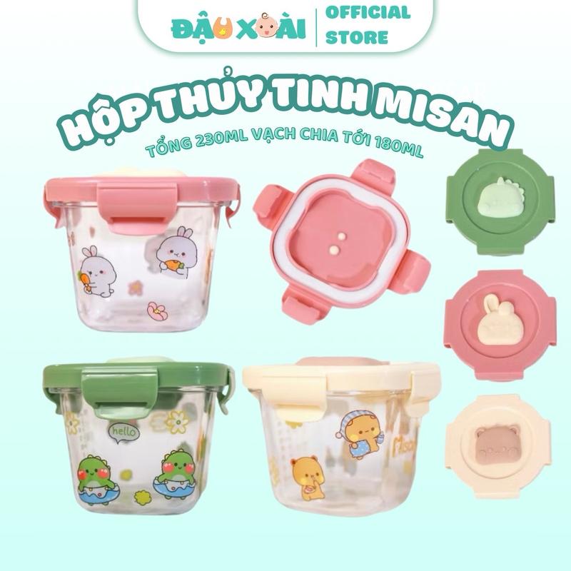 Hũ thuỷ tinh 180ml Misan khoá lock 4 cạnh chắc chắn hũ đa năng bát ăn dặm hũ trữ đông cho bé ăn dặm hộp  hấp