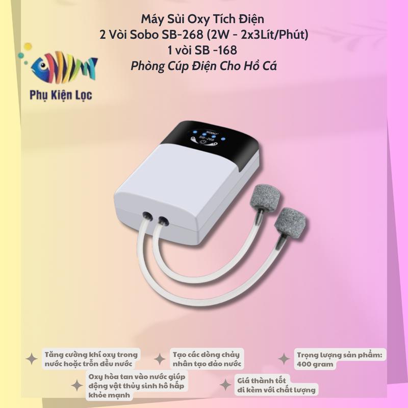 Máy sủi oxy TÍCH ĐIỆN 2 vòi 1 vòi SOBO SB-268 cho hồ cá máy oxy bể cá SB268