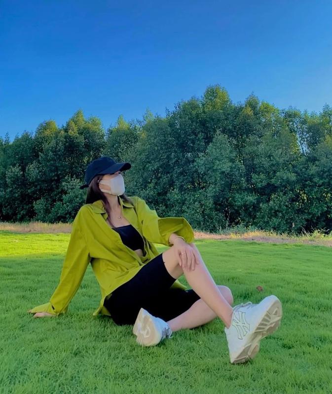  áo sơ mi xanh cốm chất kate silk Top Nữ 