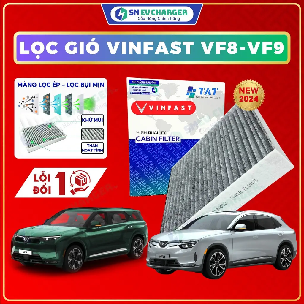 Lọc gió điều hòa VinFast VF8 VF9 HEPA Lọc Than hoạt tính Kháng Khuẩn Khử Mùi Lọc bụi mịn PM 2.5 - SMEV Chính Hãng