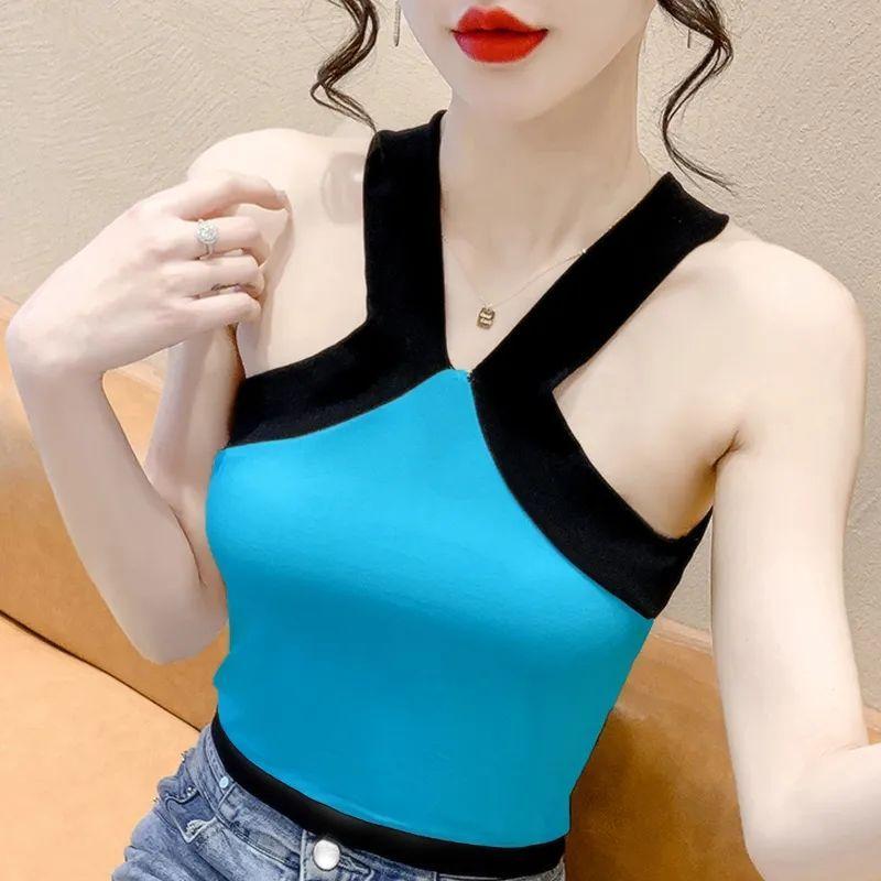 Product Introduction of Ice Silk Bandeau Camisole Women's Summer Short Plain Fashion All-Match Sexy Beauty Back Color Matching Top Womenswear Lingerie 5