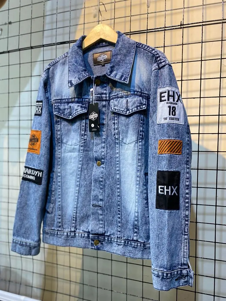 JAKET DENIM THE EIGHTEEN MODEL TERBARU FULL BORIDR EMBLEM pria distro  casual  motif  logo