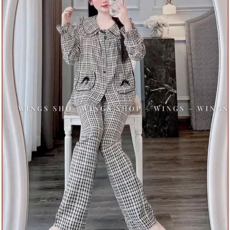 Combo (2 set ) đũi nhung cổ bèo viền màu , áo dài quần dài phom (35-58kg) Nữ 1