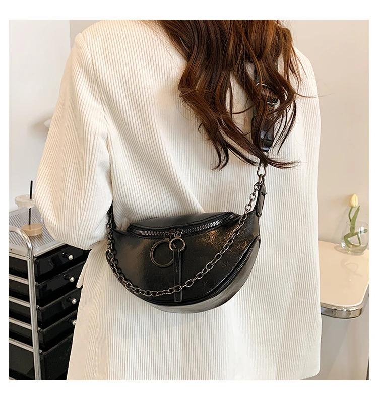 Product Introduction of Fashion saddle waist bag fanny pack luxury leather female belt bags chain handbag purse women retro shoulder crossbody chest bag 33