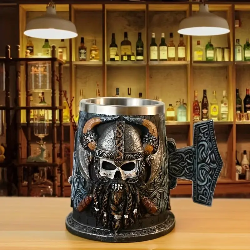 Viking Warrior Helmet Design Mug, Stainless Steel Coffee Mug, Creative Drinking Mug, Party Drinking Cup, Gift for Friends & Family