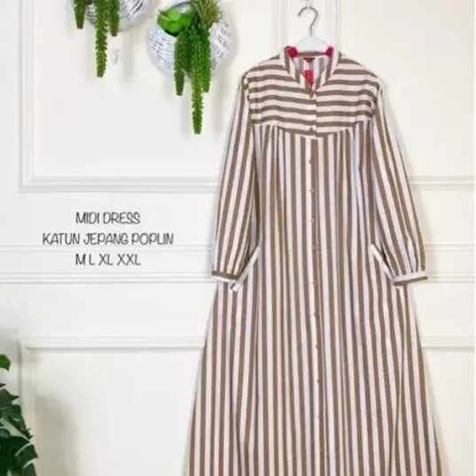 MIDI DRESS KATUN JEPANG POPLIN// Dress Motif Salur// Dress Wanita Terlaris 2